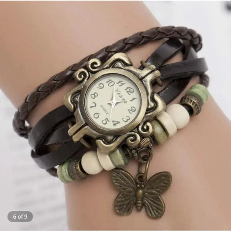 High Quality Women Genuine Leather Vintage Quartz Dress Watch Bracelet Wristwatches Watch Women Luxury Watch