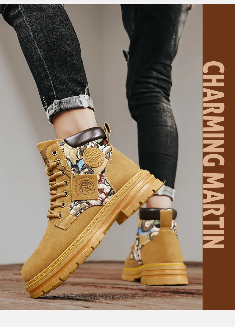 New autumn men shoes boots High Top Fashion Motorcycle Leather Shoes Outdoor leisure comfortable Boots male Lace-Up Botas