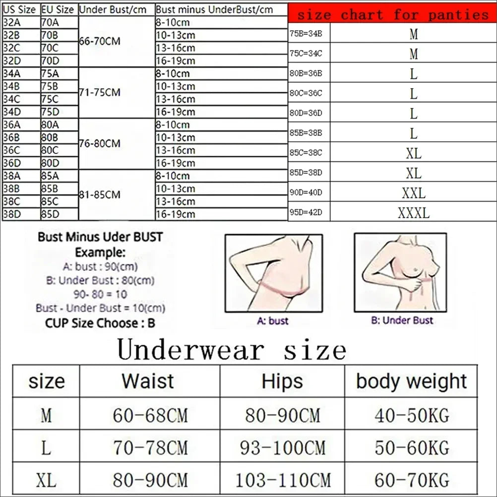 New V Women's Sexy Bra and Panty Set Comfortable push up Shapewear Adjustable Padded Gathered Lace Lingerie Set