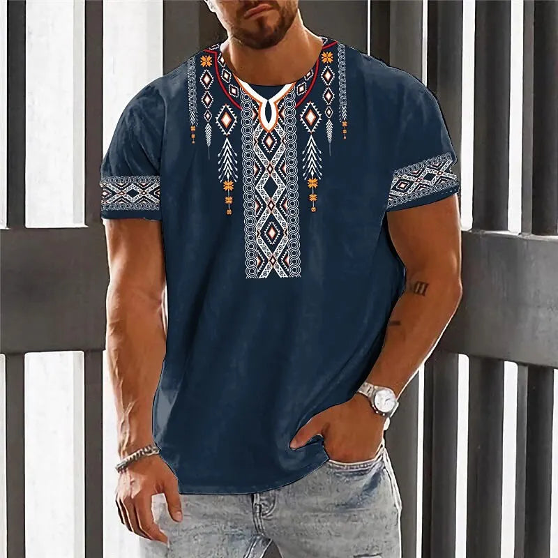 Vintage Ethnic Style Men's T Shirt  Dashiki Traditional Wear Clothing Short Sleeve Casual Retro Streetwear Clothes For Men tops