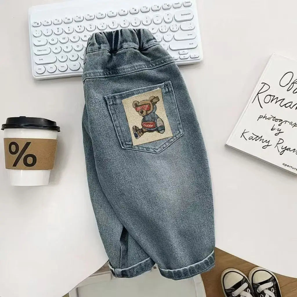 Children's Jeans Spring and Autumn New Kids Cropped Trousers Baby Loose Straight Jeans Boys Casual Children's Clothing