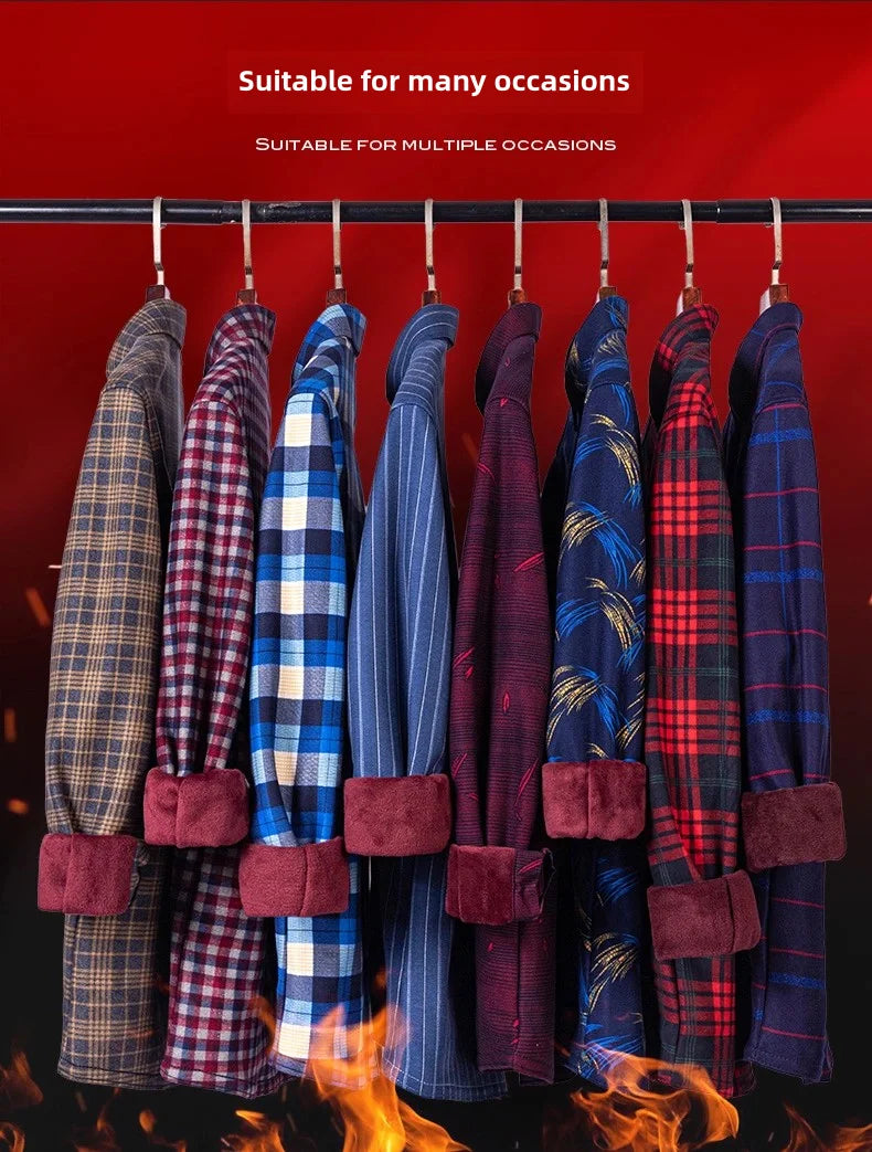 New men's long-sleeved shirt thickened and fleece warm 8XL9XL plus size autumn and winter casual no-ironing comfortable top