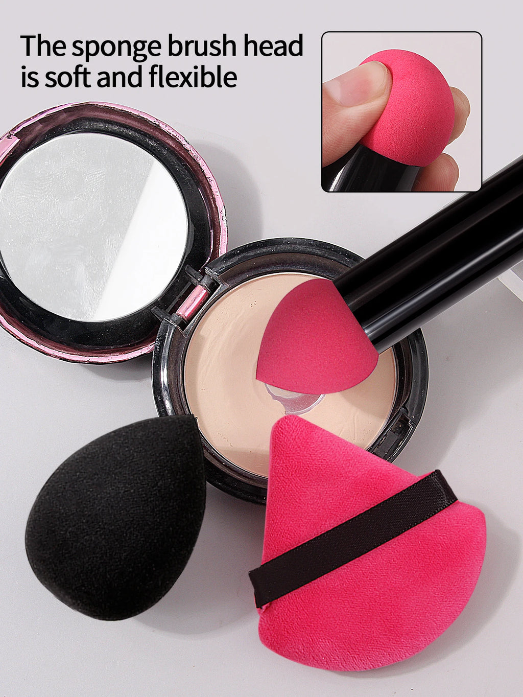 3PCS sponge head makeup brush, concealer brush, smudge brush, soft makeup sponge, egg triangle powder puff, beauty tools