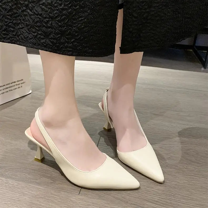 Luxury High Heel Women's Sandals Shallow Mouth Leather Baotou High Heel Shoes Pointed Top Fashion Stiletto Heel Women's Shoes