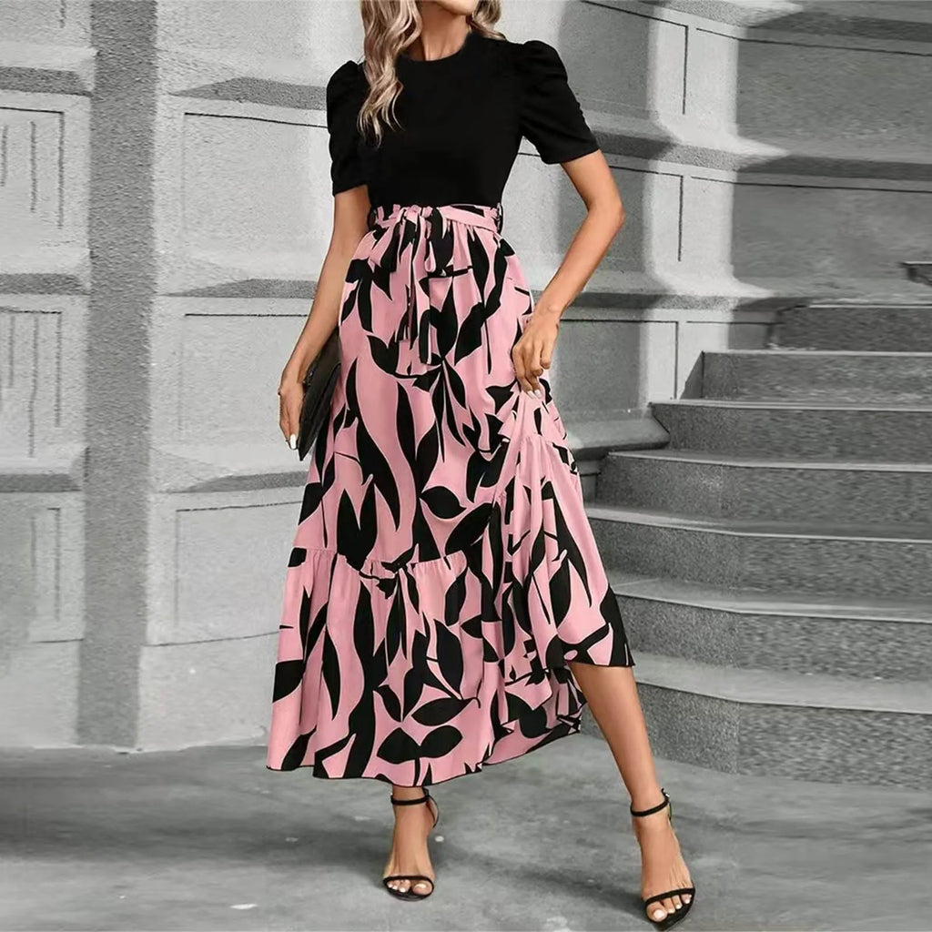Dresses Elegant Office Lady Outfits A-line Lace-up Slim Fit Waist Ruffle Hem Skirt Women Dress Summer vestidos de mujer casuales