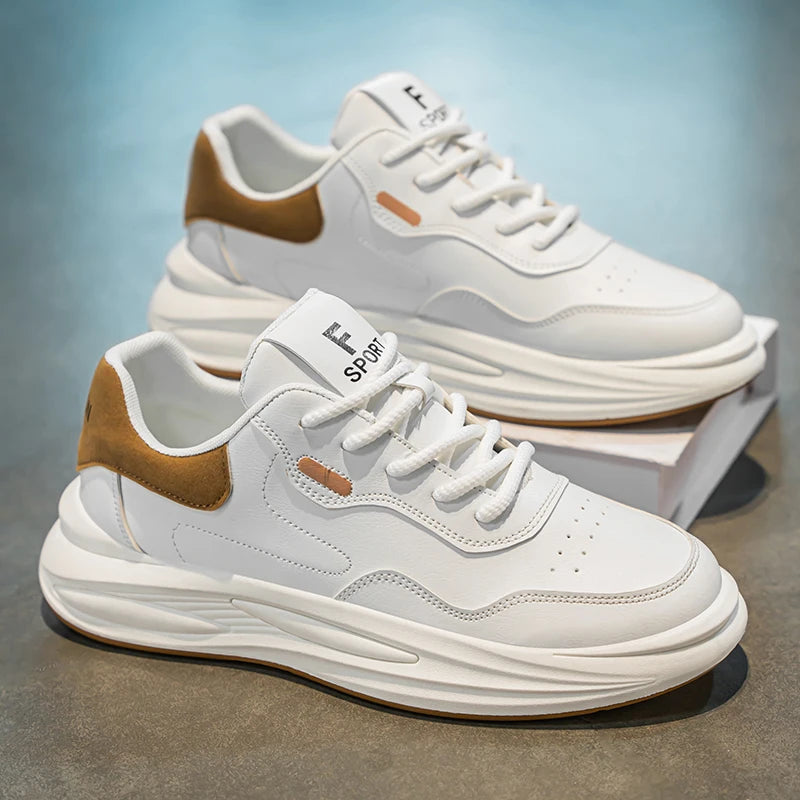 New Outdoor Casual Sports Shoes for Men Leather Fashion Non-slip Wear-resistant Four-season Men Shoes Student Trendy White Shoes