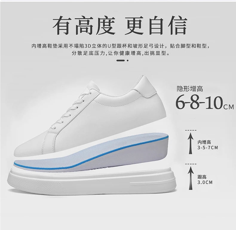 New  Men's Sneakers Elevator Shoes Heightening Height Increase Insole 6-10CM High Heels Shoes Leather Sport Shoes Men Shoes