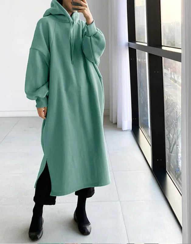2025 Thicken Autumn Winter Women Oversized Hoodie Long Dress Solid Fashion Long Sleeve Female Clothing Casual Loose New Dresses