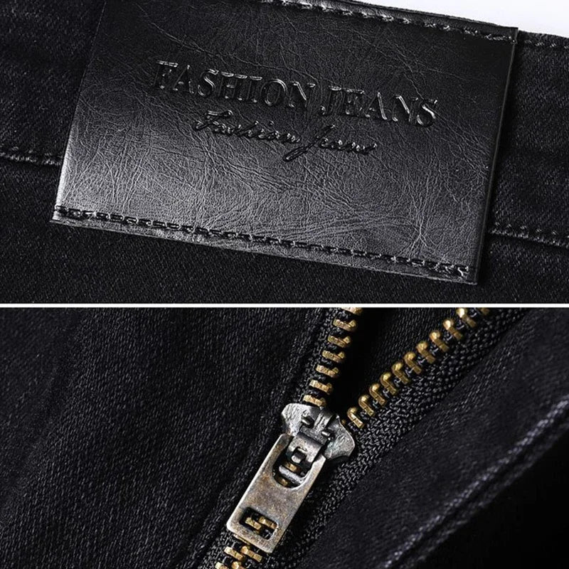 Amekaji Men Fashion  Slim Fit Jeans Male Elasticity Smart Casual Mid Classics Straight Denim Pants Wedding Party Black Trousers