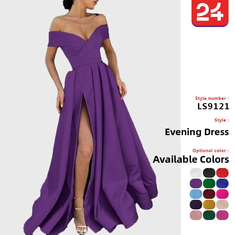 Women's Deep V-neck Dress Elegant Long Skirt High Waist Polka Dot Satin Gown No Sleeve Gathered Princess Style for Party