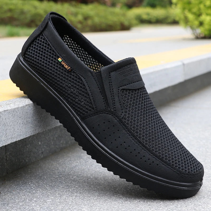 Men's Breathable Slip-On Casual Shoes - Lightweight Low-Top Walking Sneakers for Outdoor, Fishing, Park and Exercise, Brown Mesh Fabric, Rubber Sole, Plaid for All Seasons, Outdoor Shoes | Low-Top Shoes | Fabric Upper