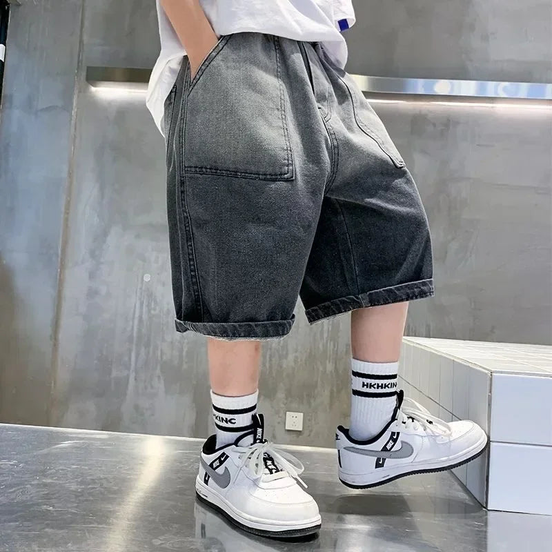 Boys Summer Denim Five-point Pants Kids Fashion Gradient Color Denim Shorts Trousers Teen Casual Jeans Children's Clothing
