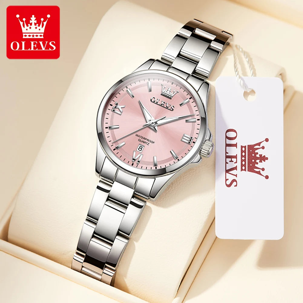 OLEVS Women's Watches Trend Elegant Stainless Steel Original Brand Small Dial Quartz Wristwatch for Lady Waterproof Luminous New