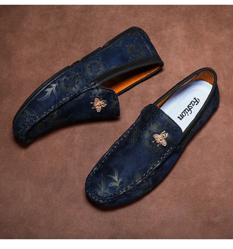 Luxury Brand Yellow Men Casual Shoes Fashion Flower Print Loafers Men Designer Flat Shoes Comfortable Slip-on Male Driving Shoes