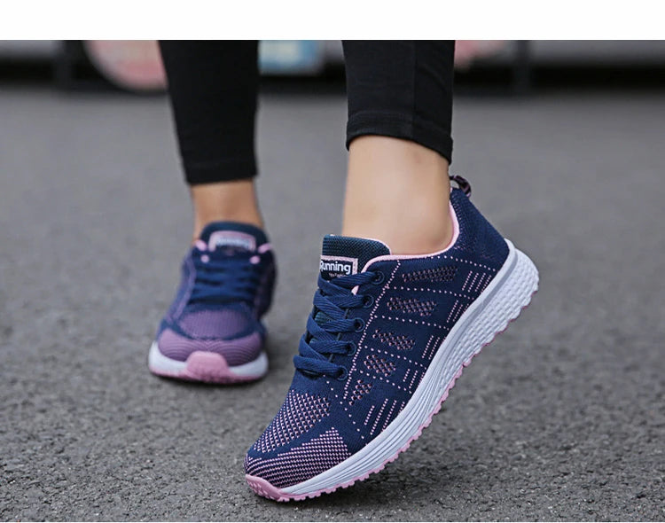 Women's Lace-up Casual Shoe Mesh Flat Shoes for Woman Summer Breathable White Sneakers Women's Vulcanized Sneakers Tenis Walking