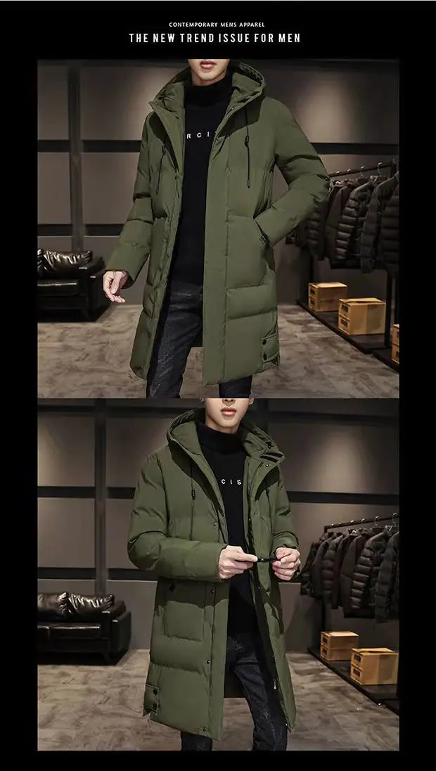 New Winter Men's Hooded Long Cotton Jacket, Thickened Warm Parka, Plus Sizes M-8XL