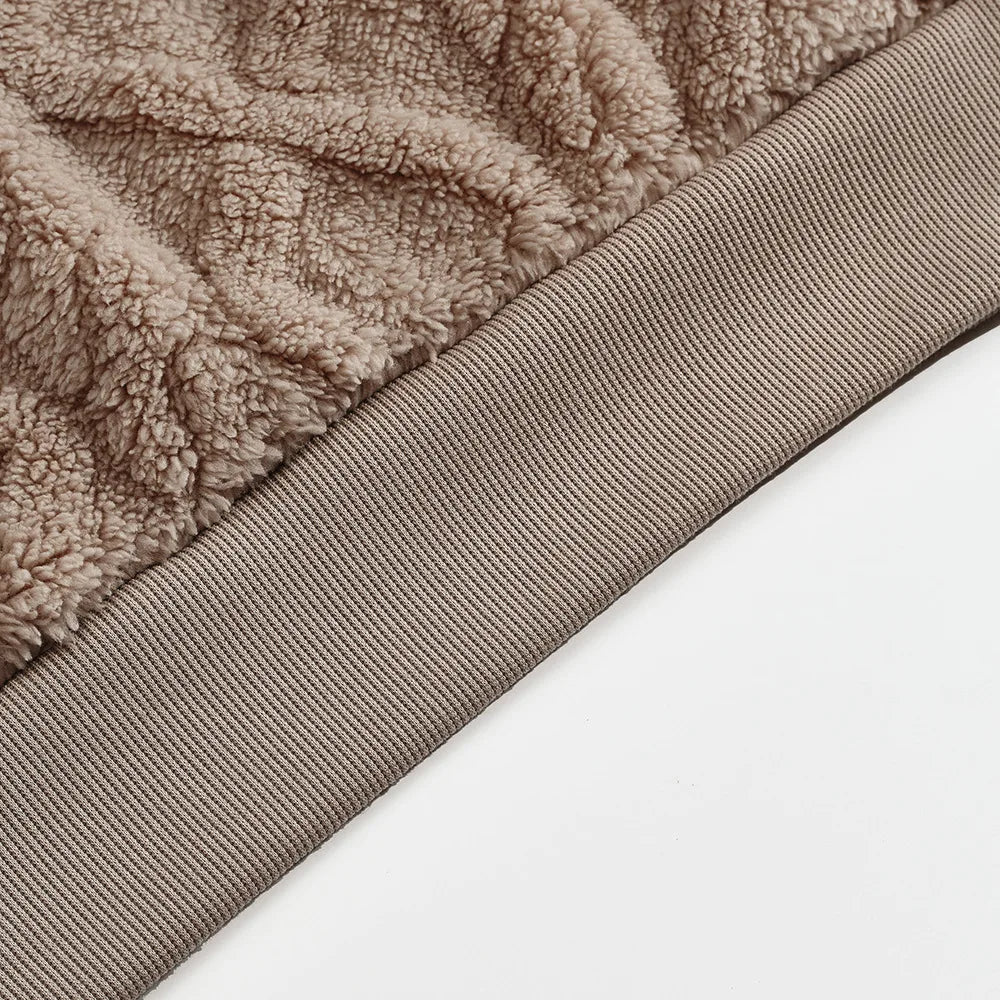 Autumn and winter leisure men's high street jacquard double-sided velvet hooded sports trend pullover sweater jacket