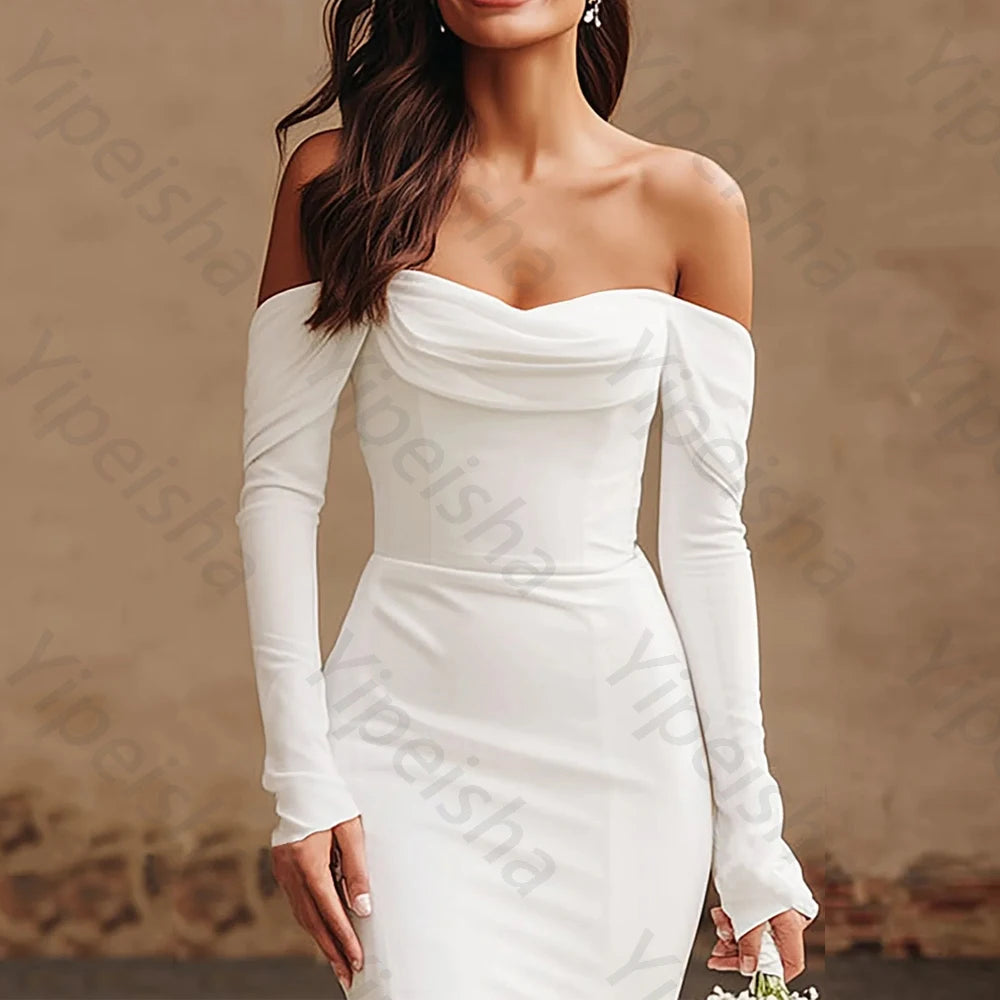 Off-shoulder Mermaid Long Sleeves Sweep Train Evening Dresses Exquisite High Quality Sexy Prom Party Gowns for Women Customized