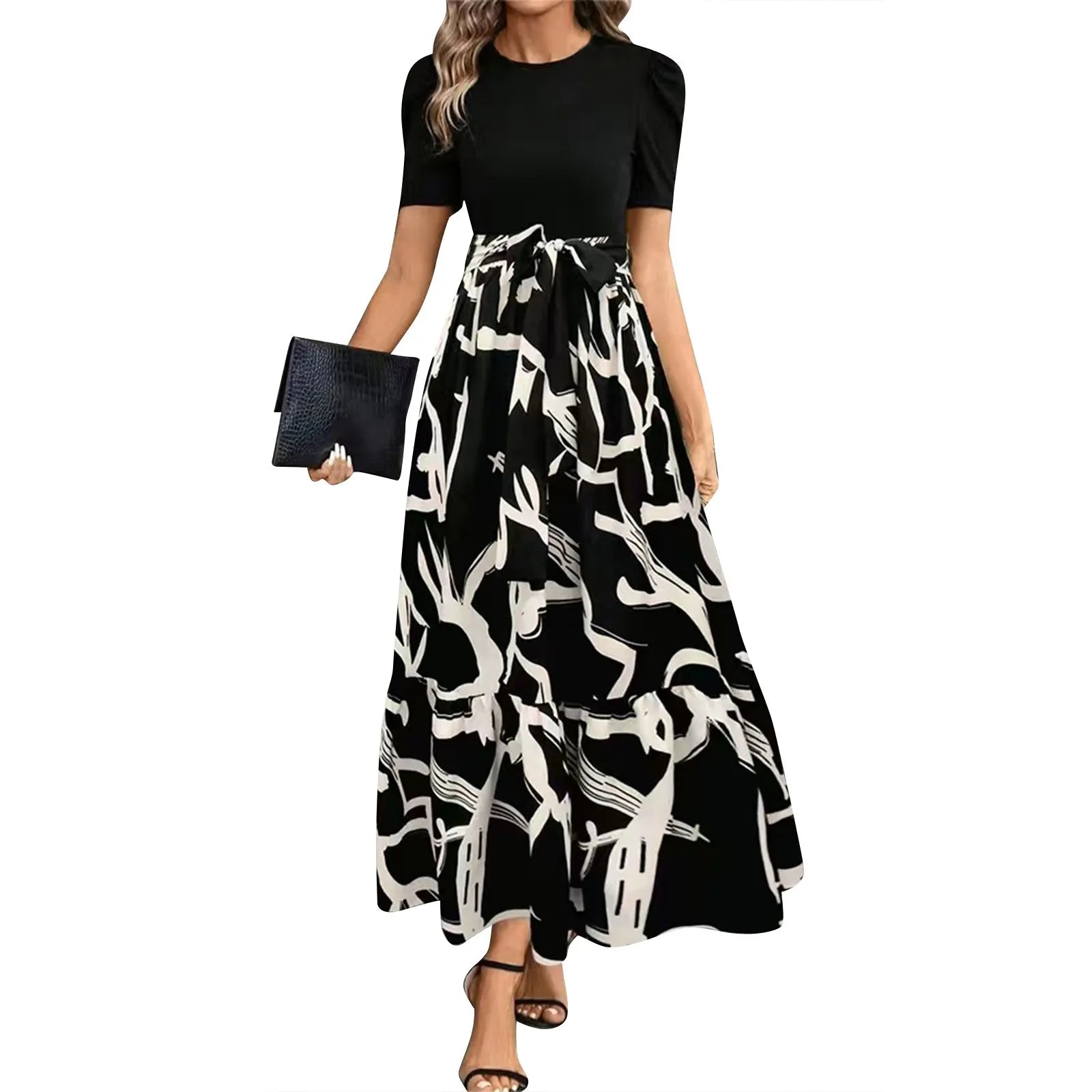 Dresses Elegant Office Lady Outfits A-line Lace-up Slim Fit Waist Ruffle Hem Skirt Women Dress Summer vestidos de mujer casuales