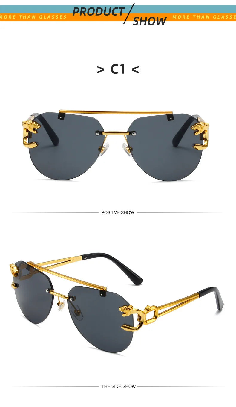 New Trendy Rimless Sunglasses Men Women Fashion Oversized Square Shades Eyewear Double Bridge Gradient UV400 Sun Glasses