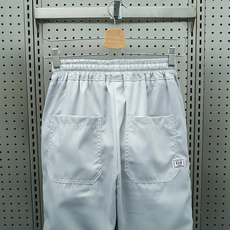 Men's Ice Silk Casual Pants Summer Thin Loose Harlan Nine-Point Trousers Trendy Sports Tools with Tied Feet forVersatile Style