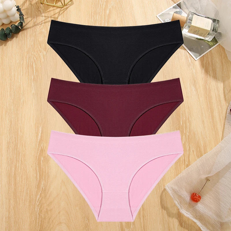 FINETOO 3PCS/Set S-XL Cotton Lingerie Panties Women Underwear Sexy Femme Underwear Women's Underpant Panty 8 Solid Color Briefs