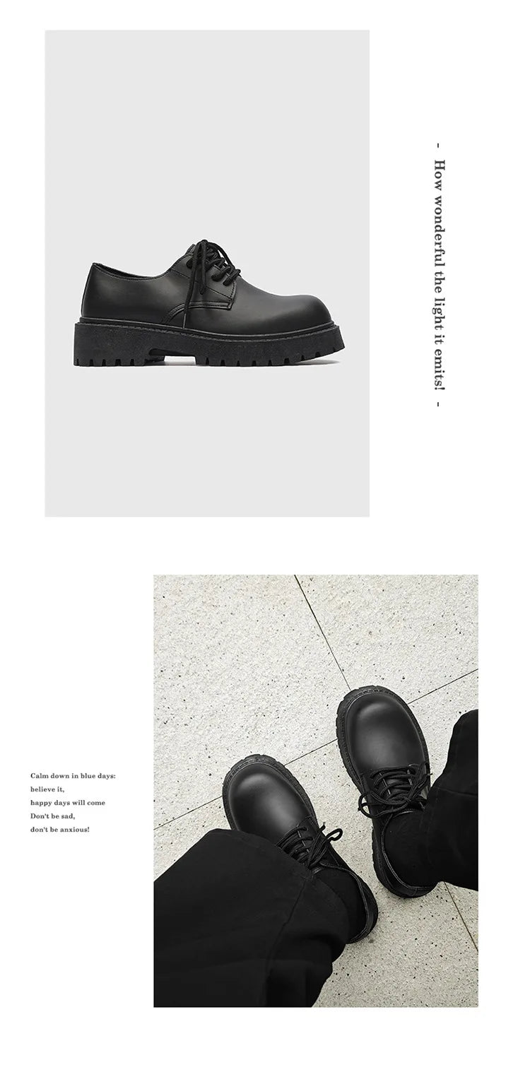 Plus Size Men Leather Shoes Black Platform Lace Up Casual Shoes for Young Men British Style Business Social Shoes Zapatos Hombre