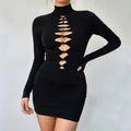 Women's Dresses All Season Fashion Sexy Solid Color Waist In Design Long Sleeve Mini High-Neck Wrap Dresses Party Dres