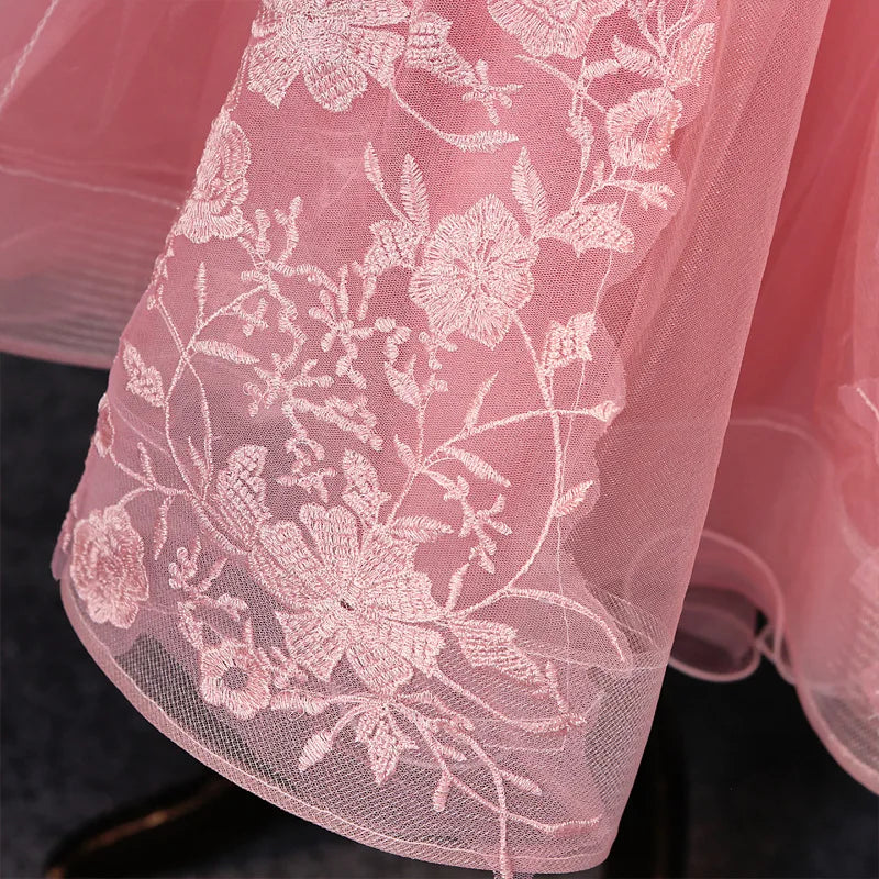 Short Evening Gown with Flared Skirt, Pink Wedding Bridesmaid Dress, Off-Shoulder Short Sleeve, Slimming Hostess Gown for Women