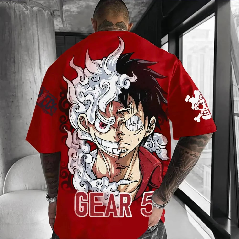 MINISO One Piece Luffy Men TShirt Graphic Tee Anime Print Short Sleeve Summer New Oversized Streetwear Anime Cosplay Y2k Clothes