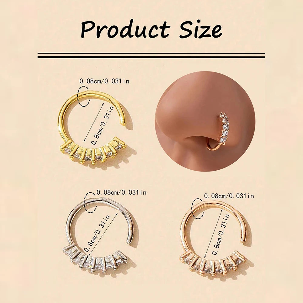 1pc Fashion Accessory For Nightclub Party,Stainless Steel Nose Ring Cubic Zirconia Inlaid Luxury Nose Ring For Women