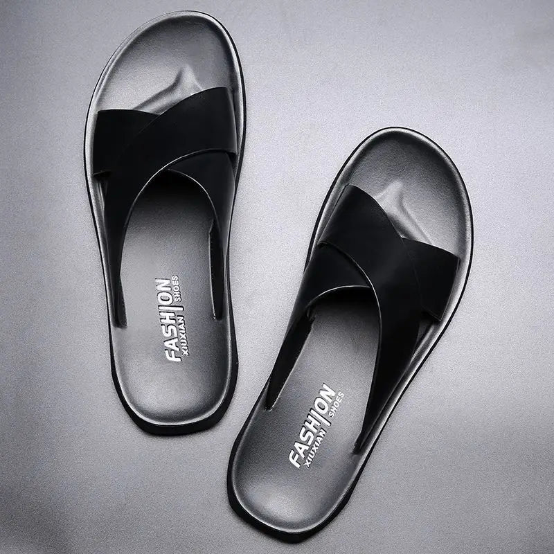 Men's Slippers Fashion Leather Slippers Outdoor Non Slip Beach Shoes for Men Light EVA Soft Sole Slippers 2025Summer New Slides
