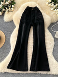 SINGREINY Female Do Old Vintage Jeans Zipper Casual Trendy Street Long Pants Chic High Waist Classic Versatile Boot Cut Trousers
