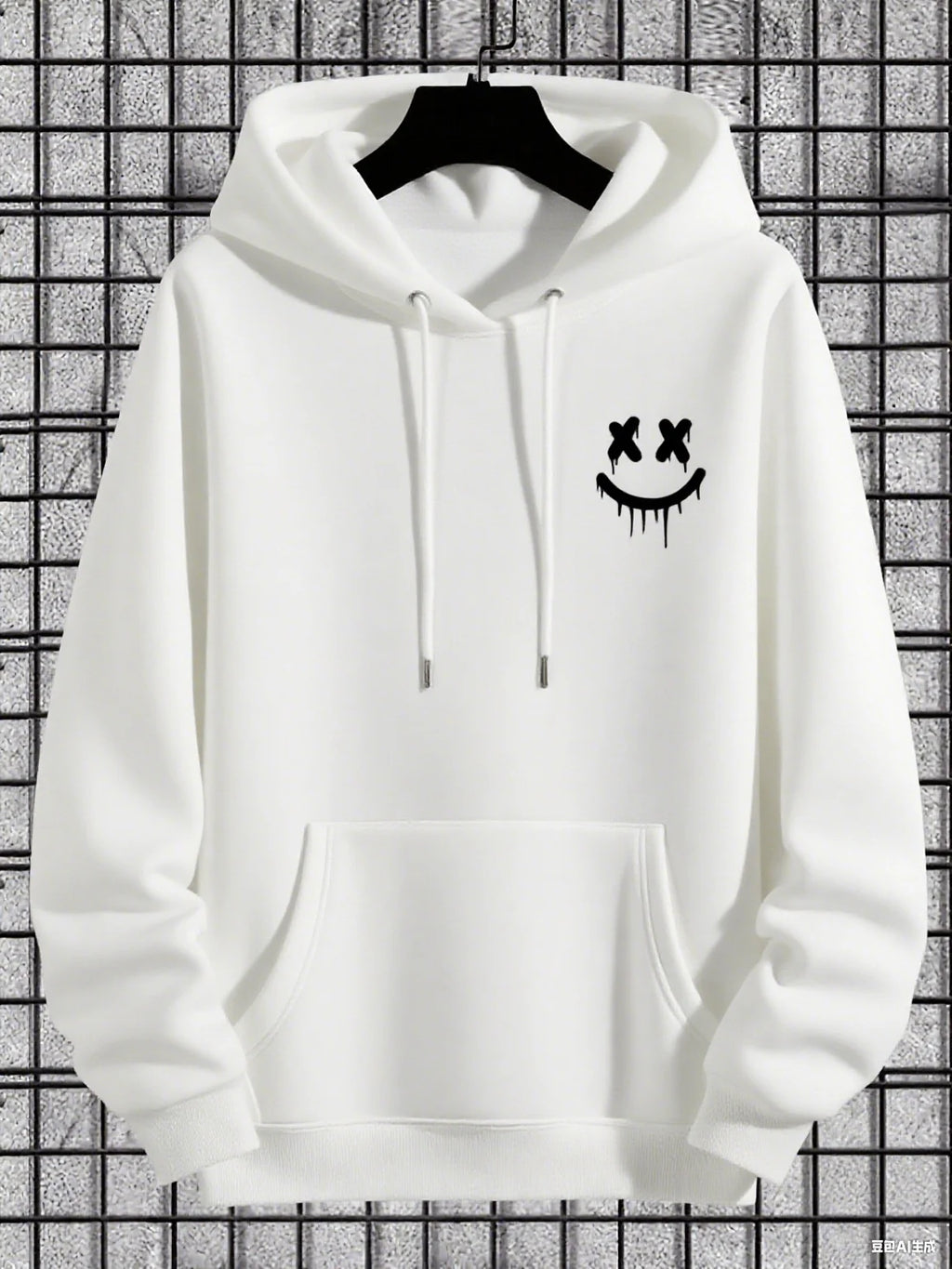 Men'S Casual Hoodie with Geometric Face Design - Stylish Pullover Sweatshirt, Long Sleeve, Kangaroo Pocket