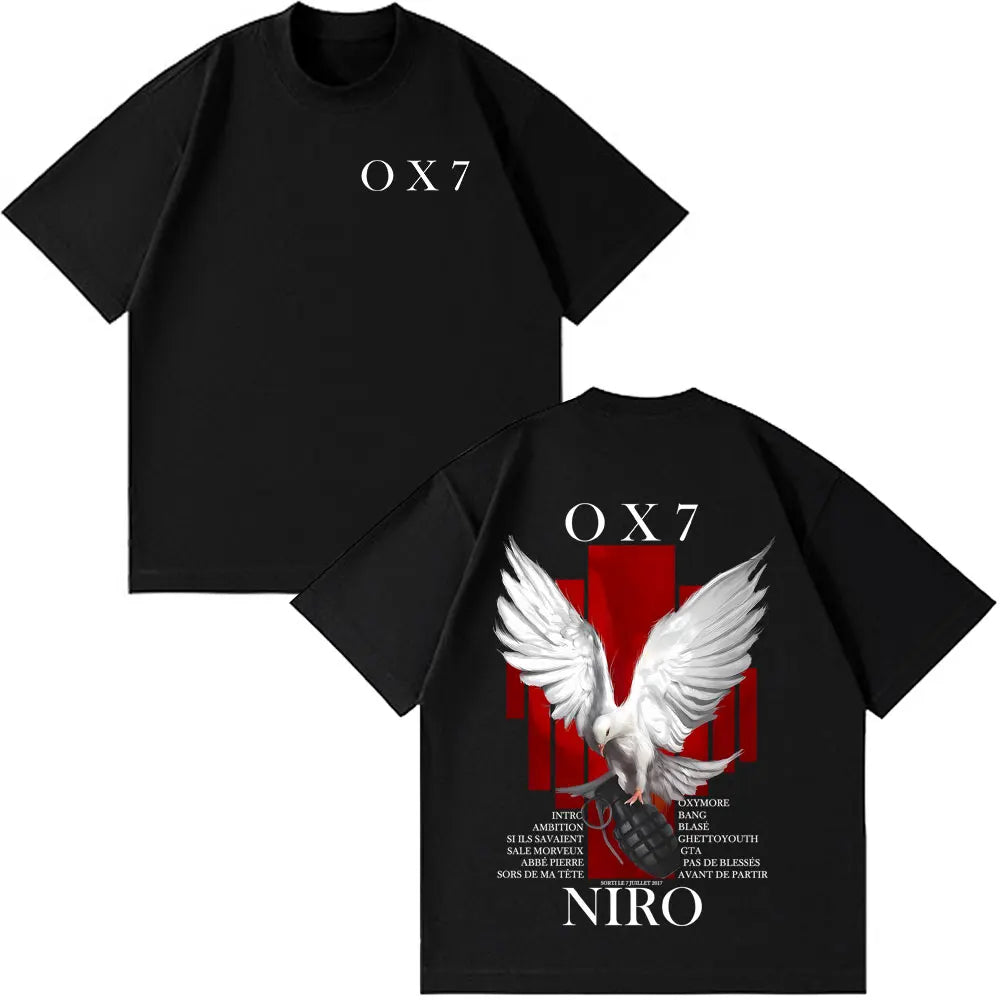 Rapper Niro OX7 Album T-shirt Men Women Clothes Hip Hop Fashion Pop Music T-shirts Male Casual Cotton Vintage T Shirt Streetwear