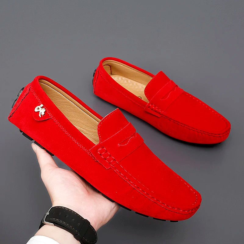 Suede Leather Penny Peas Loafers Men Women Boys Driving Shoes Big Size 35-48 Moccasins Slip on Flats Designer Mens Loafers Pink
