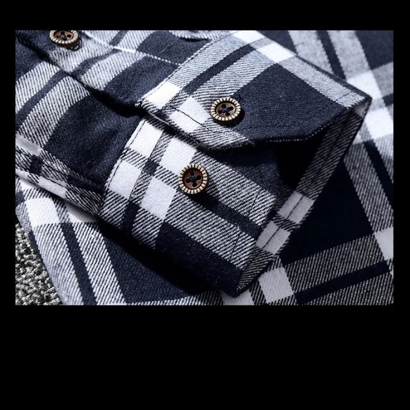 Plus Size M-5XL Men's Western Style Plaid Long Sleeve Shirt, Brushed Flannel Fabric, Loose Fit Casual Wear