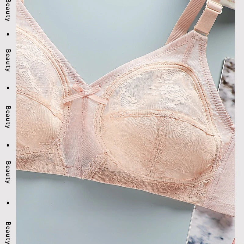 Ultra Thin Sexy Lace Full Cup Bra Women's Plus Size Floral No Steel Ring Bra Ultra-Thin No Sponge Transparent Push Up Underwear