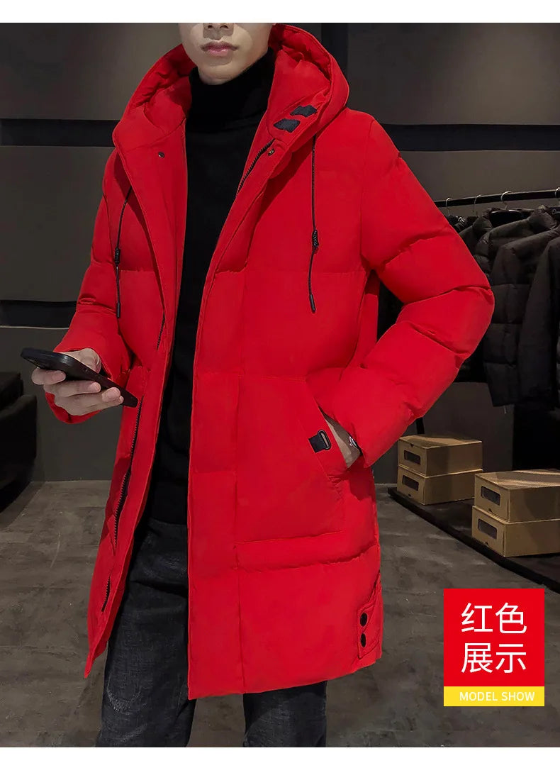 New Winter Men's Hooded Long Cotton Jacket, Thickened Warm Parka, Plus Sizes M-8XL