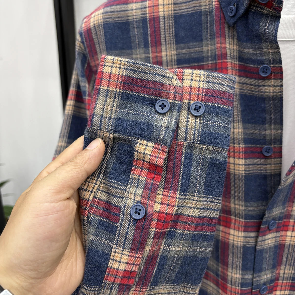 100Cotton High Quality Men's Lapel Contrast Plaid Long Sleeve Shirt Autumn New Matted Breathable Fashion Casual Trend Menswear