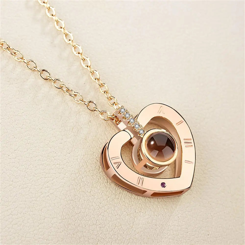 New Letter Necklace 100 Languages I Love You Projection Pendant Necklace Women Jewelry Collier Femme Bijoux Best Friends Gifts