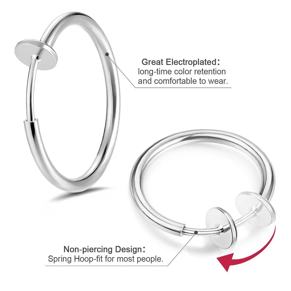 1Pair Stainless Steel Clip On Spring Hoop Earring For Men Women 12/14/16/18/20MM NonPierced Fake Cartilage Earring Jewelry Gift