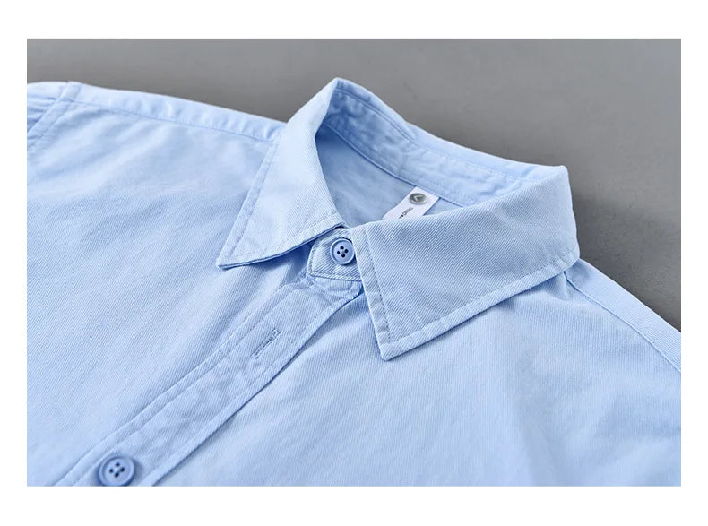 Basic Men's Long-Sleeve Cotton Shirt - Casual and Versatile Spring Style 100% Cotton Solid Color Casual Shirt