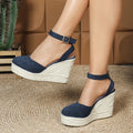 LIHUAMAO suede heel sandals wedges espadrilles shoes platform sandals Women casual mule shoes outdoor thick outsole weave rope
