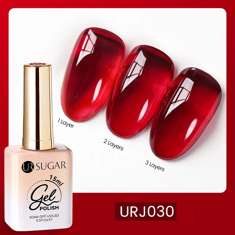 UR SUGAR 15ml Blood Red Jelly Gel Nail Polish Translucent Color Crystal Nude Gel Nail Art Varnish For Fall Winter Manicure