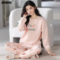M-5XL Big Size Autumn Spring Pajamas Set for Women Kawaii Printing Sleepwear for Girl Fashion Long Sleeve O-neck Woman's Pijamas
