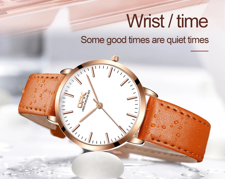 OPK 8101 Original Quartz Watch For Women Waterproof Leather Strap Hand Clock Simple Dial Top Brand Fashion Ladies Wrist Watches