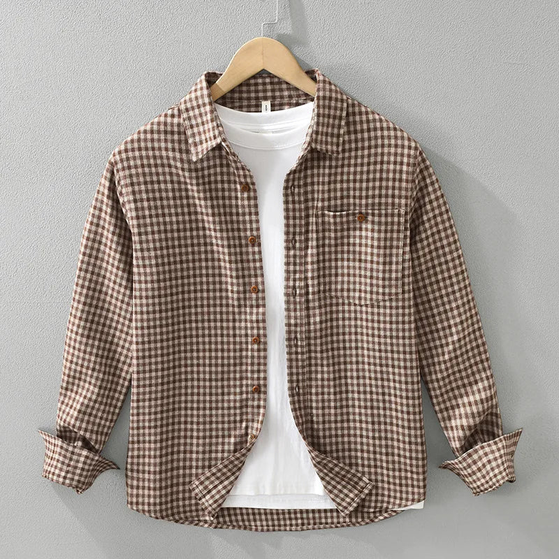 Vintage Plaid Long Sleeve Shirts for Men Clothing Trend Big Pockets Soft Men Shirts CM7390
