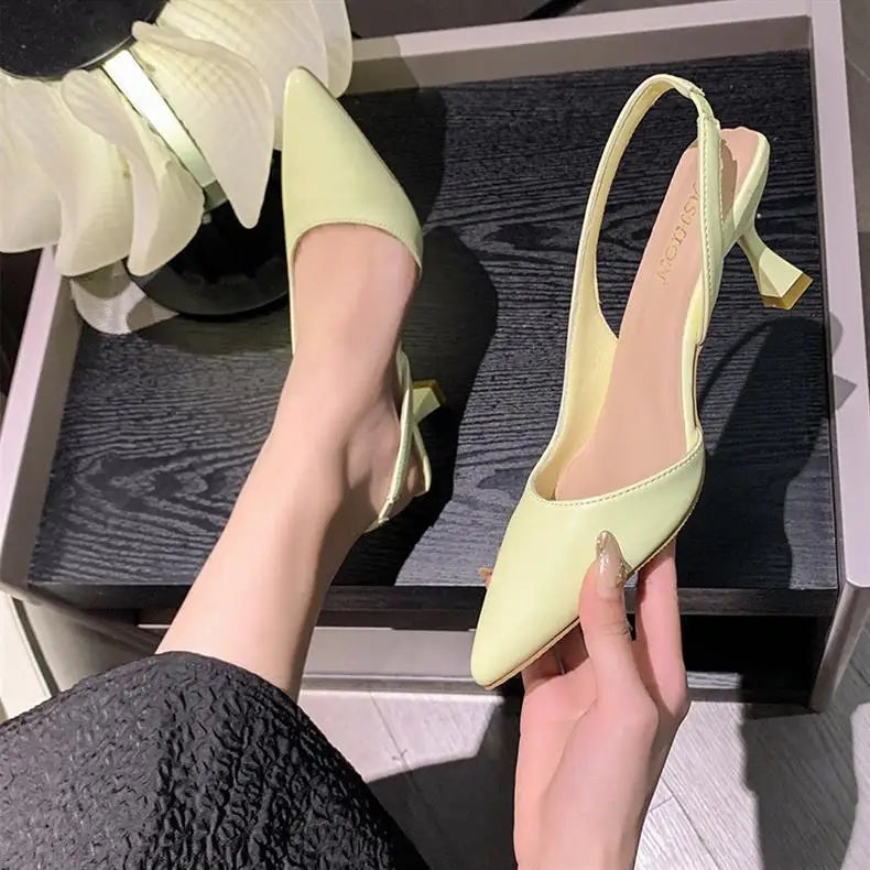 Luxury High Heel Women's Sandals Shallow Mouth Leather Baotou High Heel Shoes Pointed Top Fashion Stiletto Heel Women's Shoes