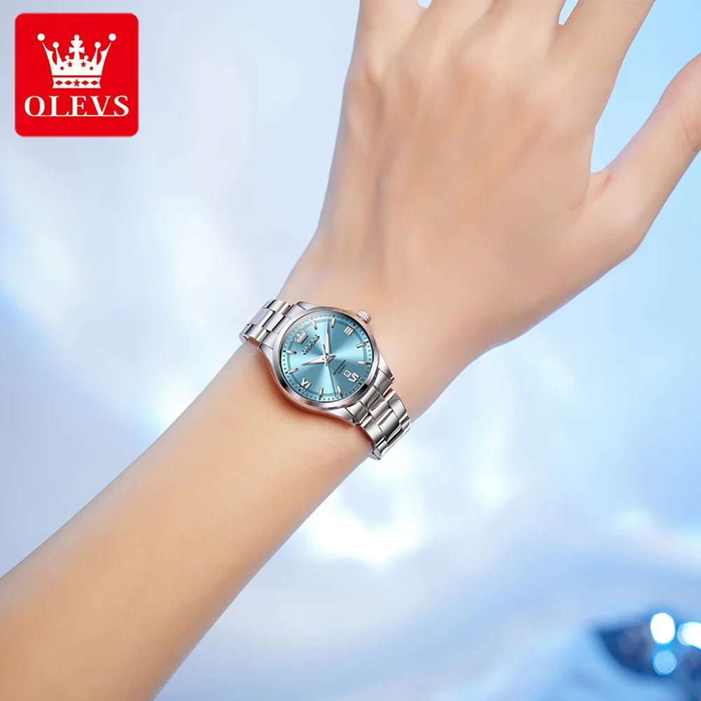 OLEVS Women's Watches Trend Elegant Stainless Steel Original Brand Small Dial Quartz Wristwatch for Lady Waterproof Luminous New